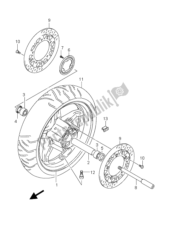 All parts for the Front Wheel (an650a-az) of the Suzuki AN 650 AAZ Burgman Executive 2008