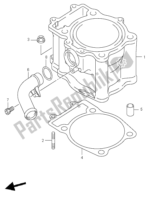 All parts for the Cylinder of the Suzuki LT A 500F Vinson 4X4 2002