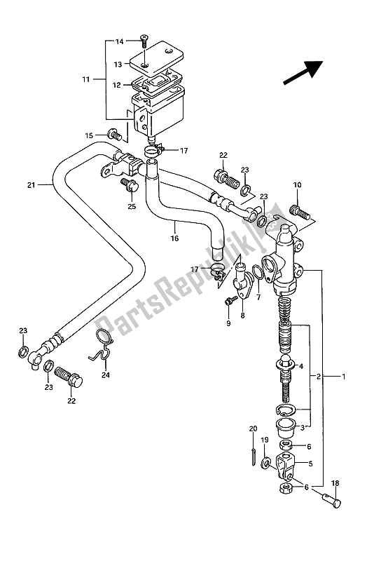 All parts for the Rear Master Cylinder of the Suzuki GSX 1100G 1993