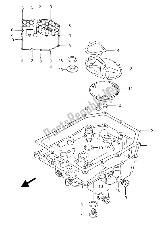 All parts for the Oil Pan of the Suzuki GSX 750F 2005