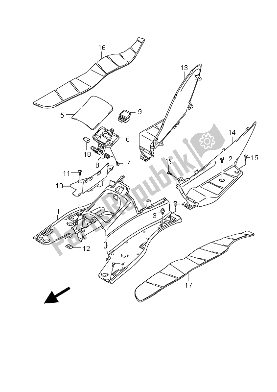 Toutes les pièces pour le Bouclier De Jambe Arrière du Suzuki UH 200 Burgman 2009