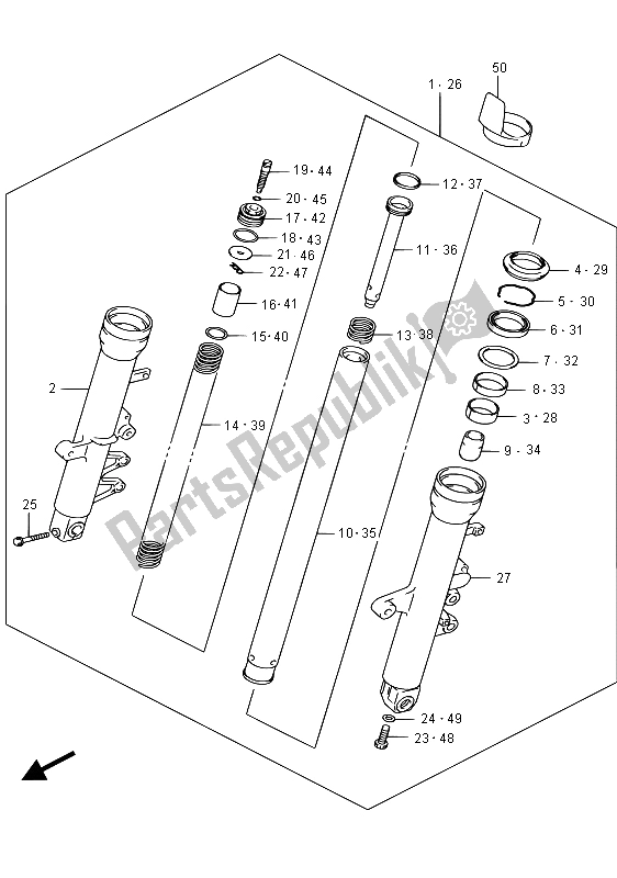 All parts for the Front Fork Damper of the Suzuki SV 650S 2015