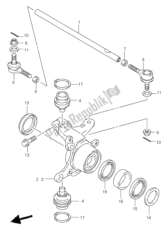 All parts for the Steering Knuckle of the Suzuki LT A 500F Vinson 4X4 2006