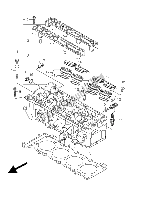 All parts for the Cylinder Head of the Suzuki GSX R 1000Z 2010