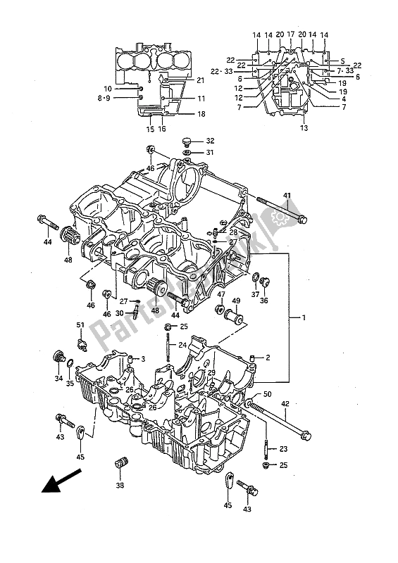 All parts for the Crankcase of the Suzuki GSX R 1100 1992