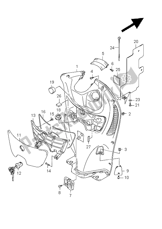 All parts for the Front Box of the Suzuki UX 125 Sixteen 2011