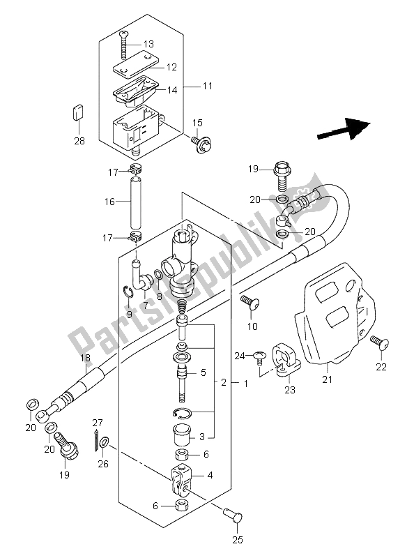 Alle onderdelen voor de Achterste Hoofdcilinder van de Suzuki DR Z 400S 2004