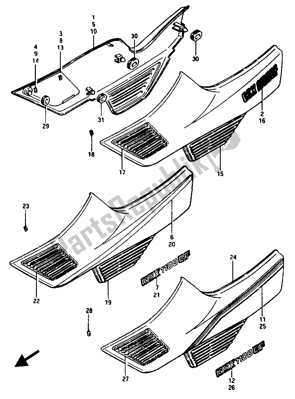 Tutte le parti per il Copertura Del Telaio (gsx1100) del Suzuki GSX 1100 1150 Eesef 1985