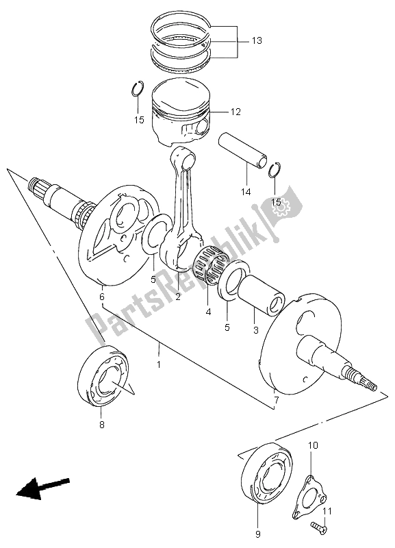 All parts for the Crankshaft of the Suzuki LT A 500F Quadmaster 2001