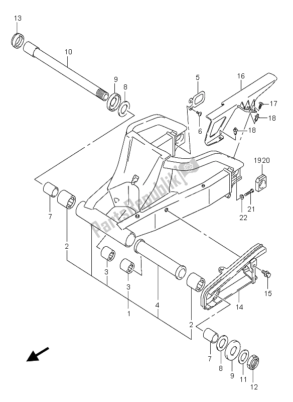 Tutte le parti per il Braccio Oscillante Posteriore del Suzuki GSX R 750 2004