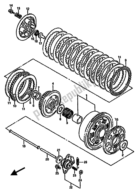 All parts for the Clutch of the Suzuki GSX 750F 1993