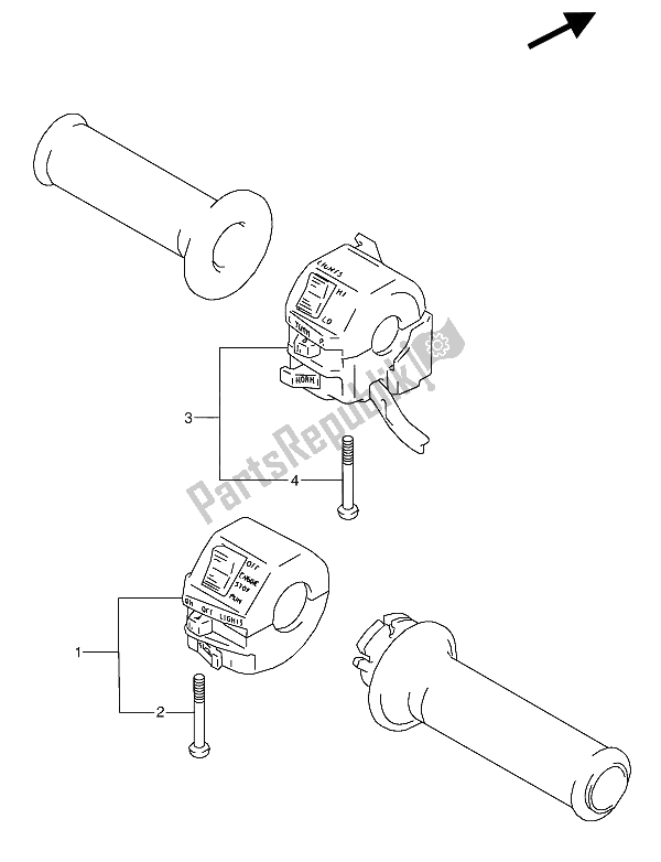 Alle onderdelen voor de Handvat Schakelaar van de Suzuki GSX 600 FUU2 1988
