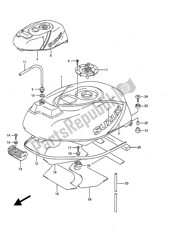 All parts for the Fuel Tank of the Suzuki GSX R 750 1991