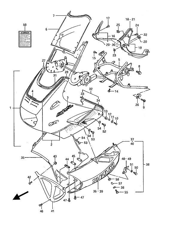 Tutte le parti per il Cowling (2vv) del Suzuki GSX 1100F 1989