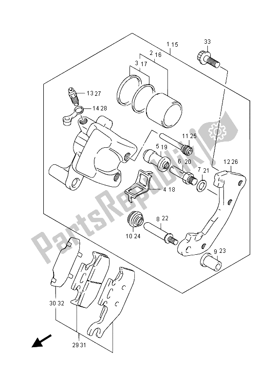 All parts for the Front Caliper of the Suzuki LT F 400F Kingquad FSI 4X4 2015