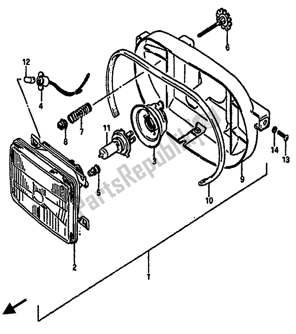 All parts for the Headlamp (e18-e34) of the Suzuki GSX R 750 1985