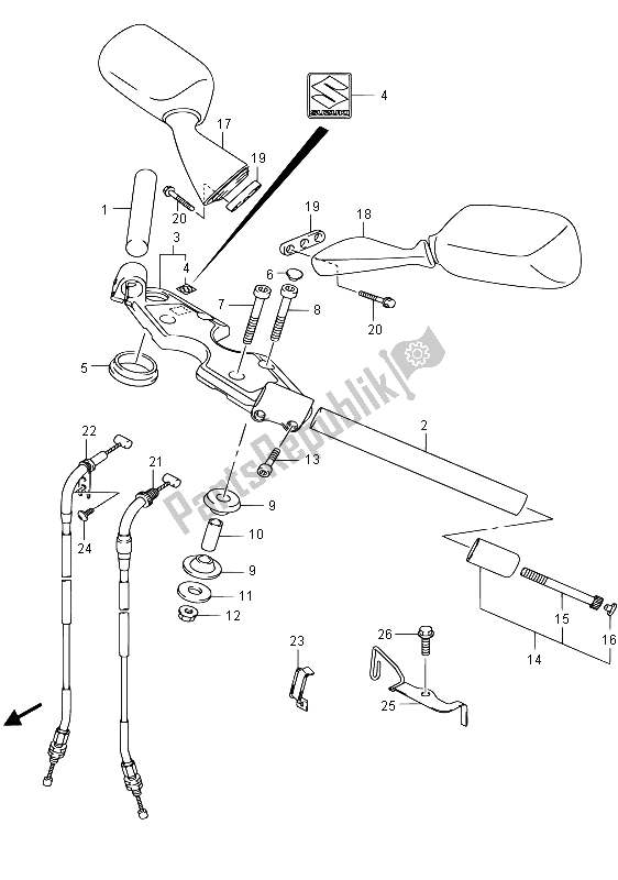 All parts for the Handlebar (gsx1300ra E19) of the Suzuki GSX 1300 RA Hayabusa 2015