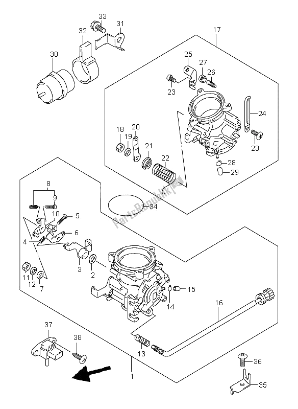 All parts for the Throttle Body of the Suzuki TL 1000R 2000