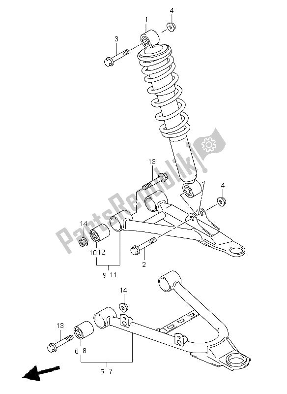 All parts for the Suspension Arm of the Suzuki LT A 500F Vinsion 4X4 2004