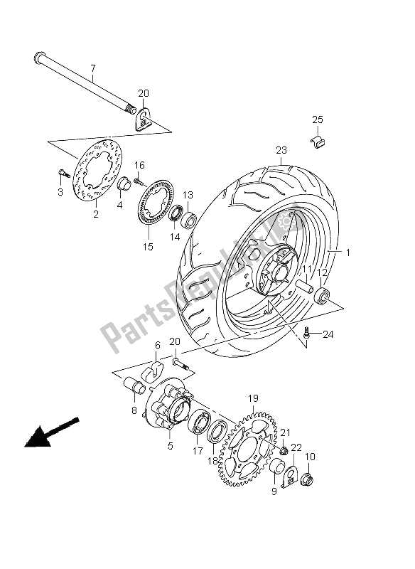 All parts for the Rear Wheel (gsf650a-sa-ua-sua) of the Suzuki GSF 650 Nsnasa Bandit 2009