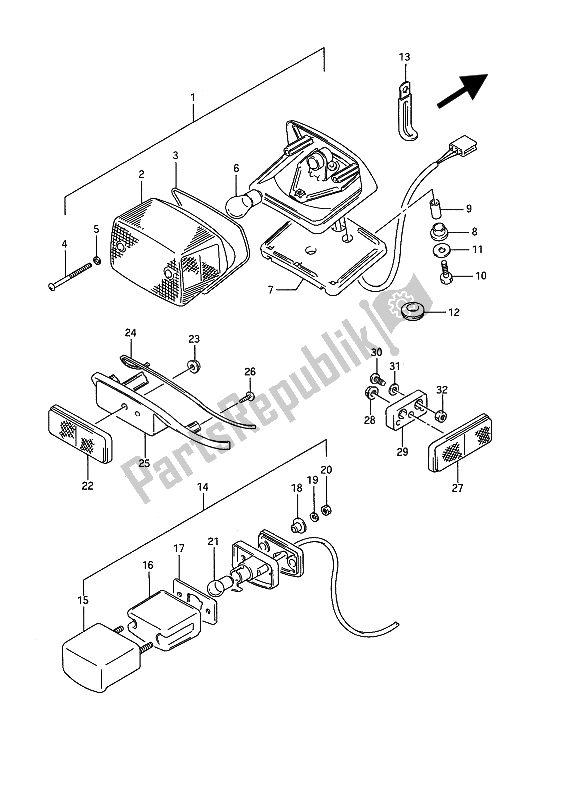 All parts for the Rear Combination Lamp of the Suzuki VS 1400 Glpf Intruder 1994