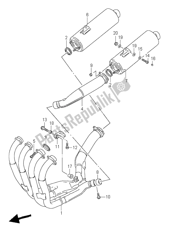 All parts for the Muffler of the Suzuki GSX R 1100W 1997