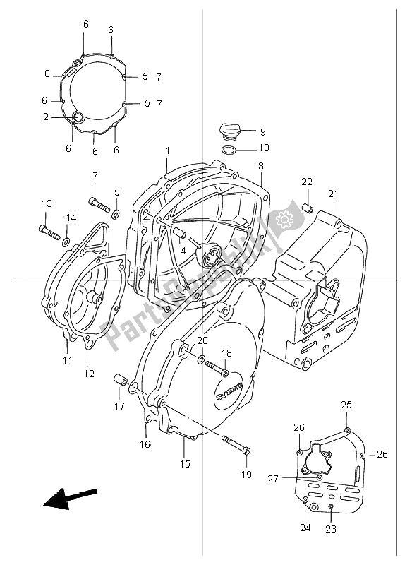 All parts for the Crankcase Cover of the Suzuki GSF 1200 NS Bandit 2001