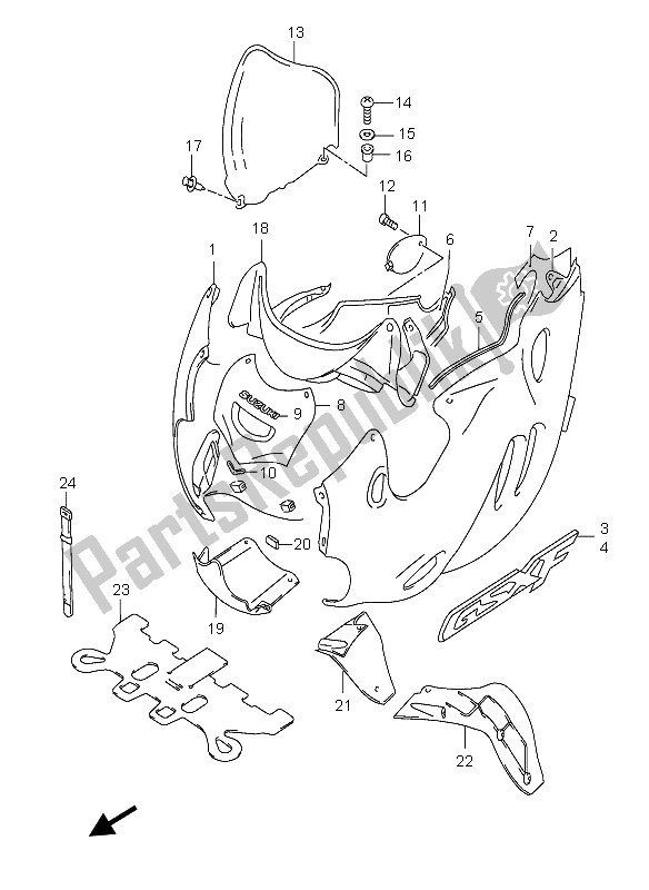 All parts for the Cowling Body of the Suzuki GSX 750F 2005