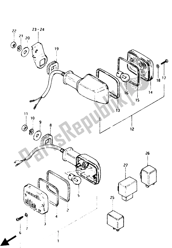 Tutte le parti per il Indicatore Di Direzione (e2-e4-e15-e16-e17-e18-e22-e26) del Suzuki GS 1100G 1986