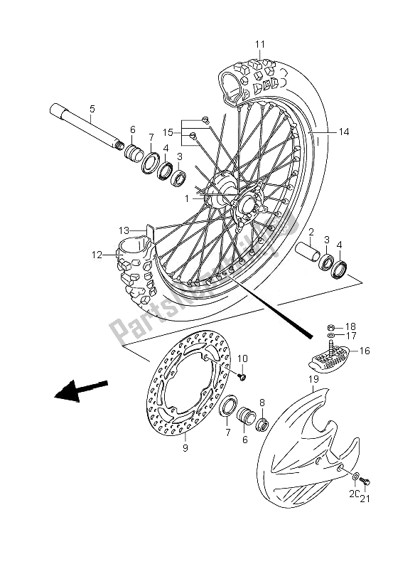 All parts for the Front Wheel of the Suzuki RM Z 250 2007