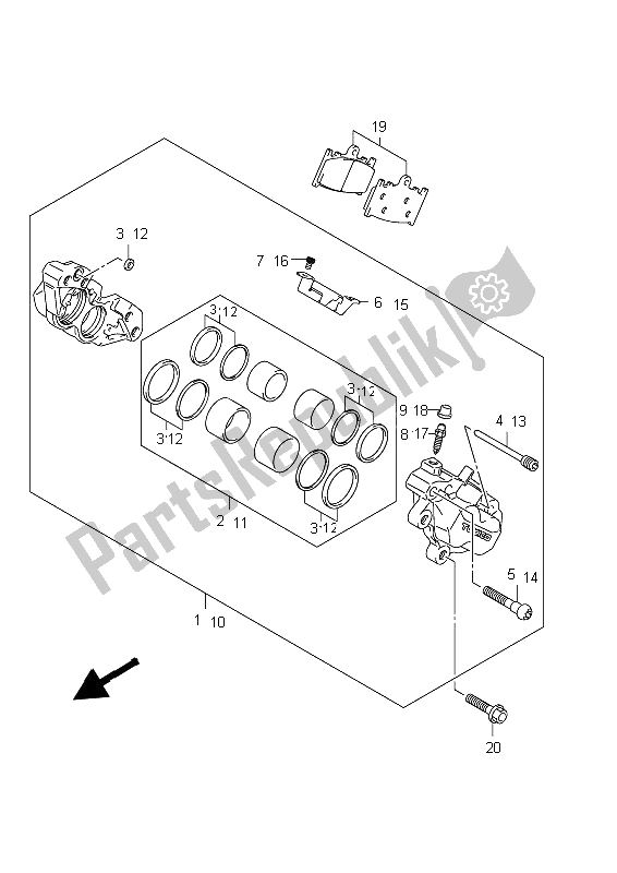 All parts for the Front Caliper (gsx650fu E21) of the Suzuki GSX 650 FA 2012