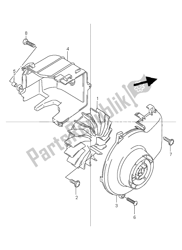 All parts for the Cooling Fan of the Suzuki TR 50S Street Magic 2000