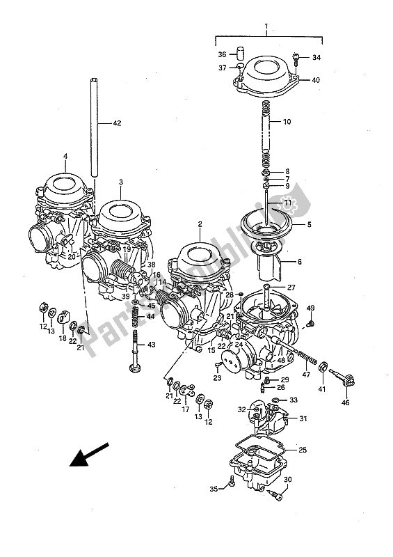 All parts for the Carburetor (e18-e39) of the Suzuki GSX R 1100 1992