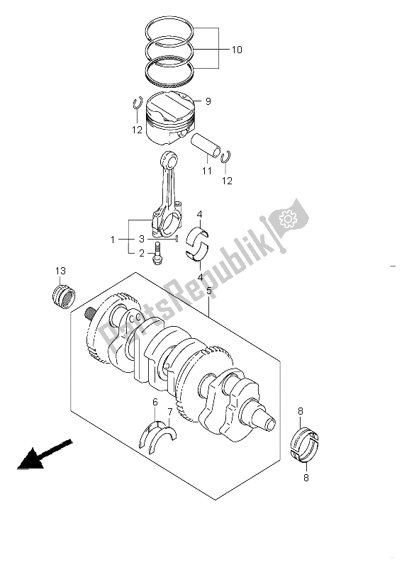 All parts for the Crankshaft of the Suzuki GSX 1300R Hayabusa 2008