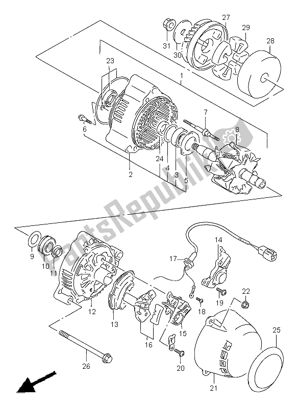 Alle onderdelen voor de Dynamo van de Suzuki GSF 1200 Nssa Bandit 2000