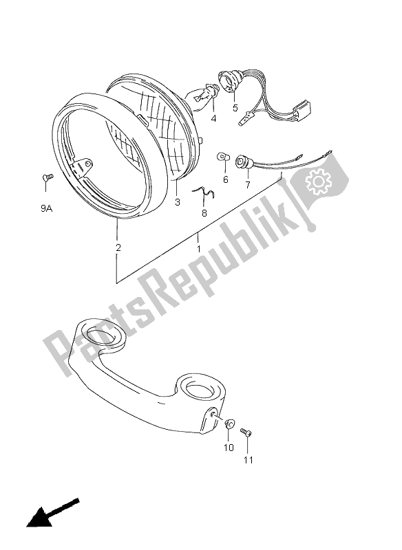 All parts for the Headlamp (e2-e71-p9) of the Suzuki GN 125E 2001
