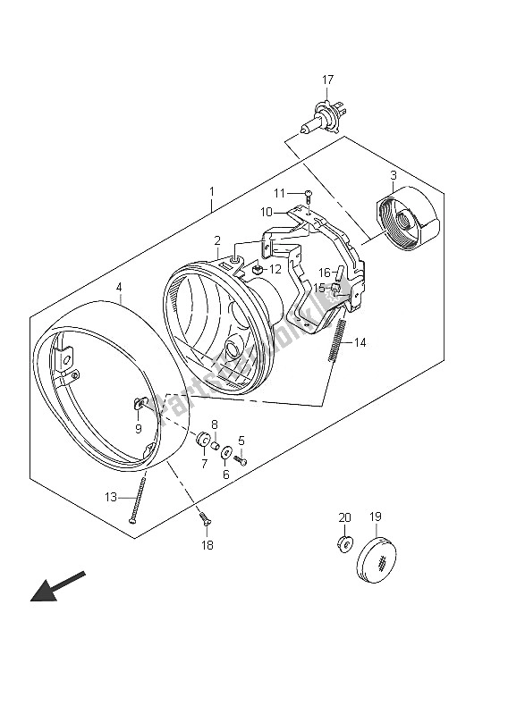 All parts for the Headlamp Assy (vl800t E24) of the Suzuki C 800 VL Intruder 2011