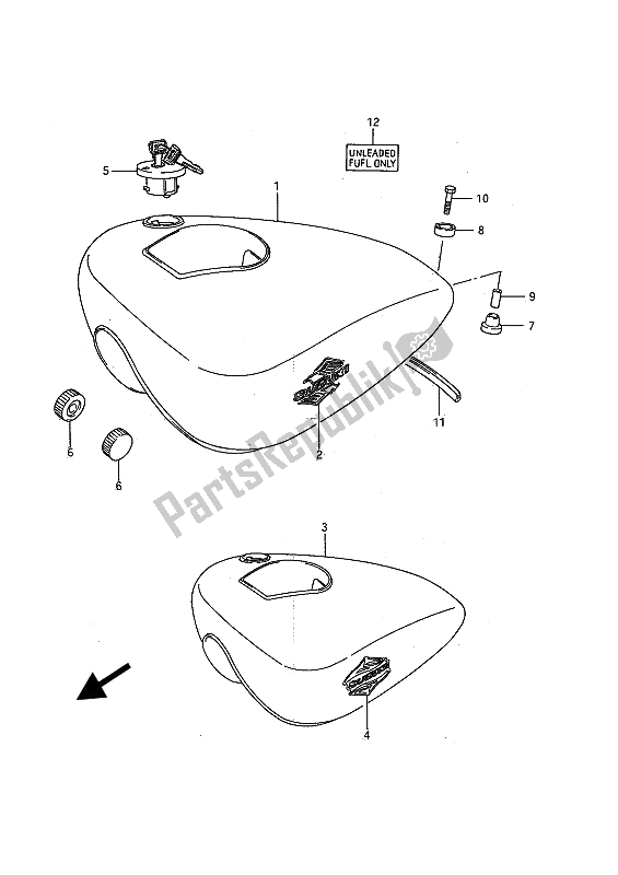 All parts for the Fuel Tank of the Suzuki LS 650 FP Savage 1989