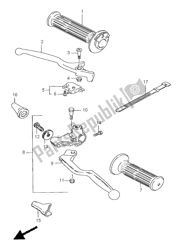 All parts for the Handle Lever of the Suzuki GN 250E 1999
