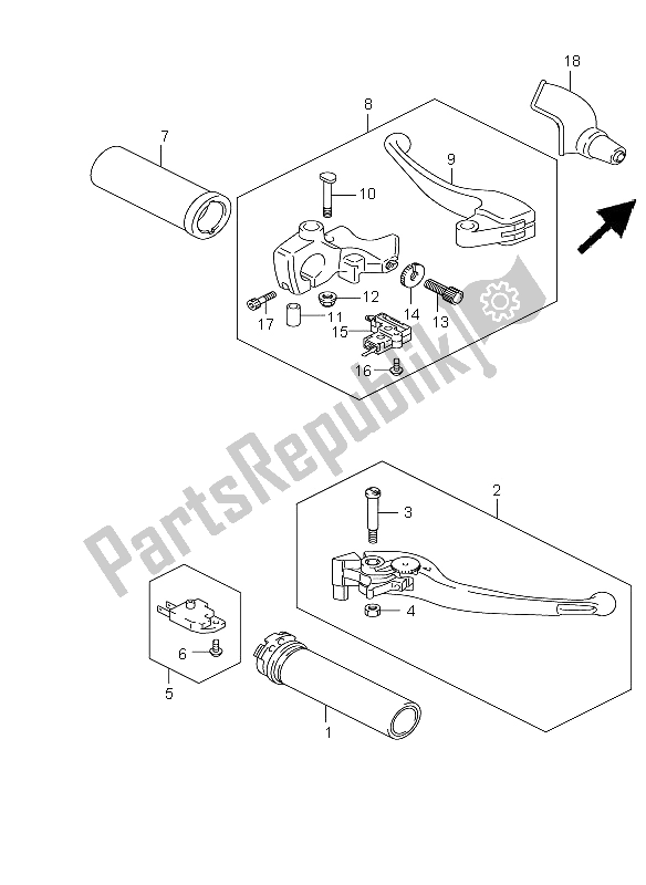 All parts for the Handle Lever of the Suzuki VLR 1800R C 1800 Intruder 2008