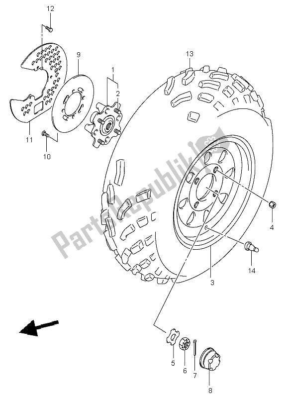 All parts for the Front Wheel of the Suzuki LT A 500F Vinson 4X4 2002