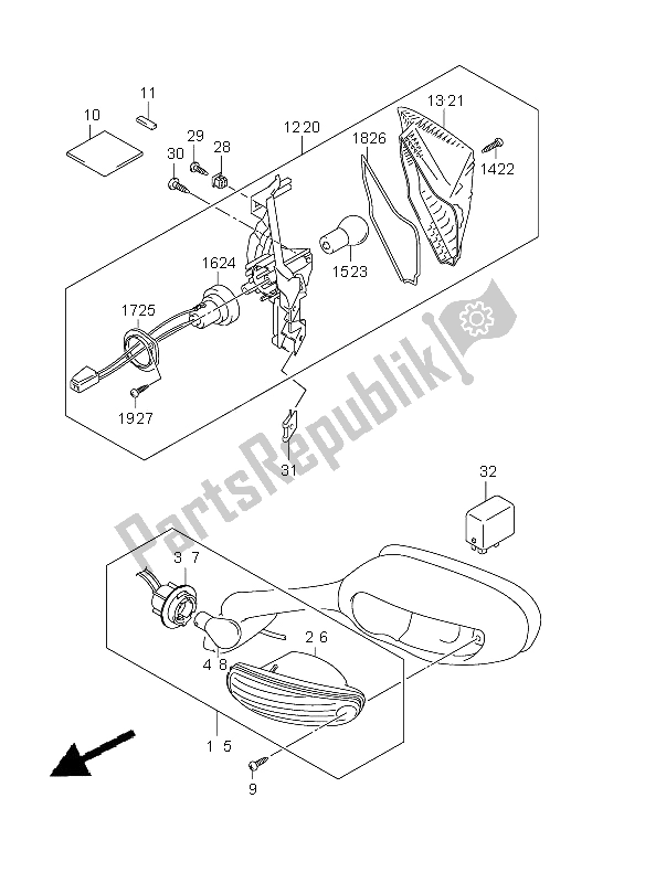 All parts for the Turnsignal Lamp of the Suzuki GSX R 750 2011