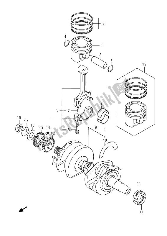 All parts for the Crankshaft of the Suzuki GW 250 Inazuma 2014