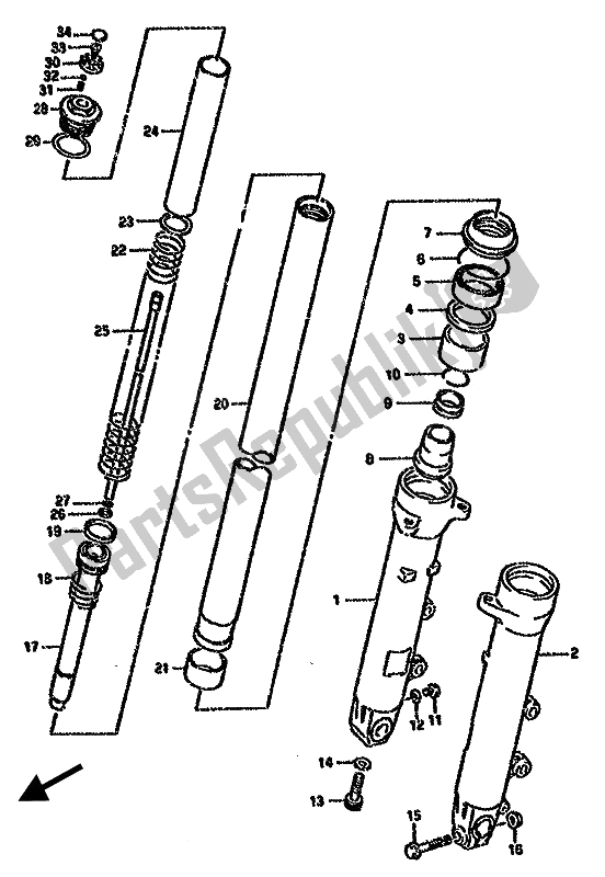 All parts for the Front Damper of the Suzuki GSX 750F 1993