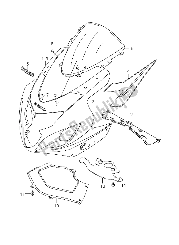 All parts for the Cowling Body of the Suzuki GSX R 750X 2005