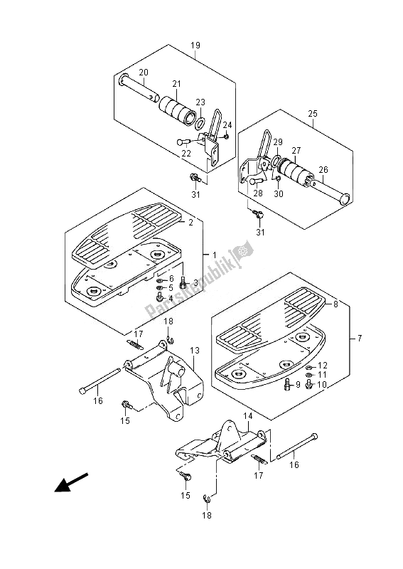 All parts for the Footrest of the Suzuki VL 800 CT Intruder 2014