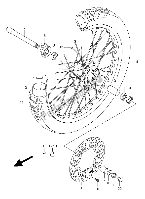 All parts for the Front Wheel of the Suzuki DR Z 400S 2009