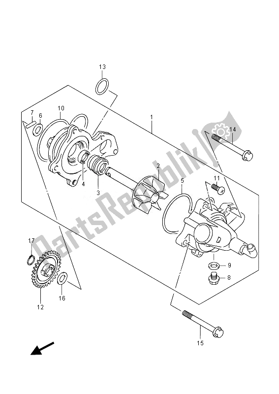 All parts for the Water Pump of the Suzuki LT A 750 XZ Kingquad AXI 4X4 2014