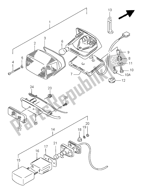 All parts for the Rear Combination Lamp of the Suzuki VS 1400 Intruder 1998