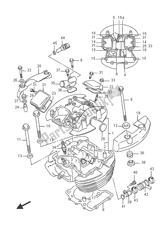 Alle onderdelen voor de Cilinderkop (voorzijde) van de Suzuki VZ 800 Intruder 2016